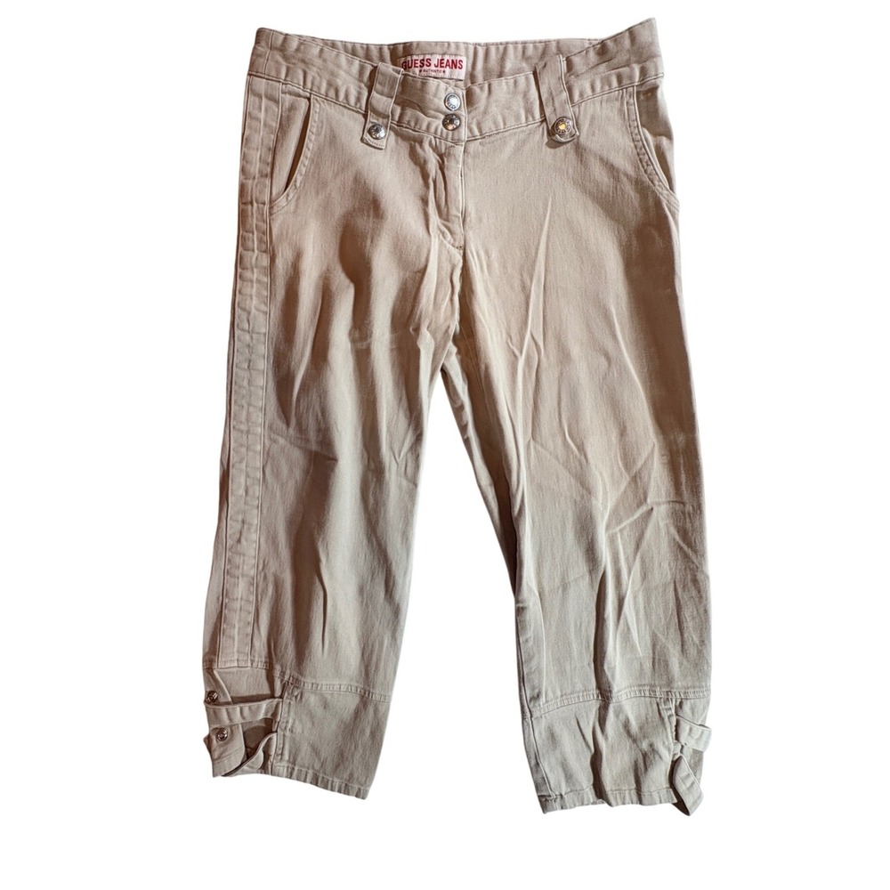Guess Jeans Cargo Pants Womens 27 Tan Khaki Cropped Utility Stretch Capris Y2K‎